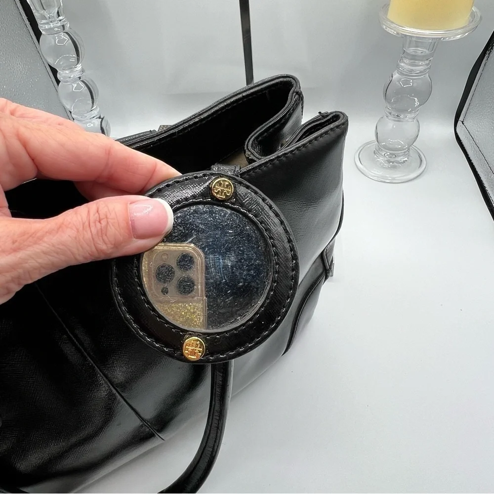 Tory Burch Black Leather Bag with Gold Accent - GUC